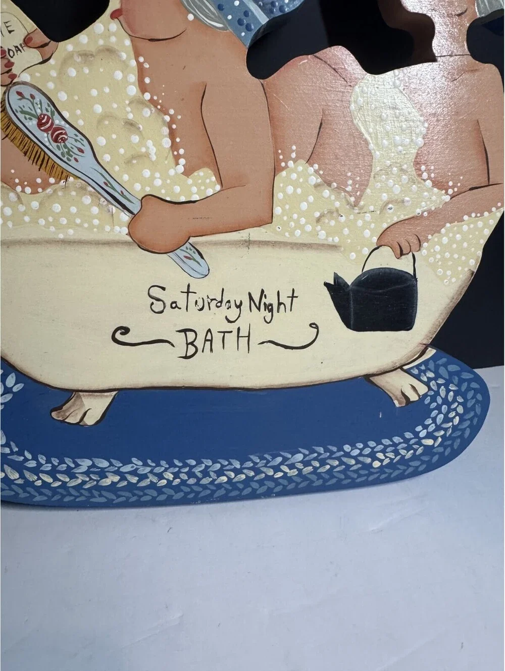 Vtg Sign Saturday Night Bath Old Couple In Tub Bathroom Decor Grandma Gpa Signed